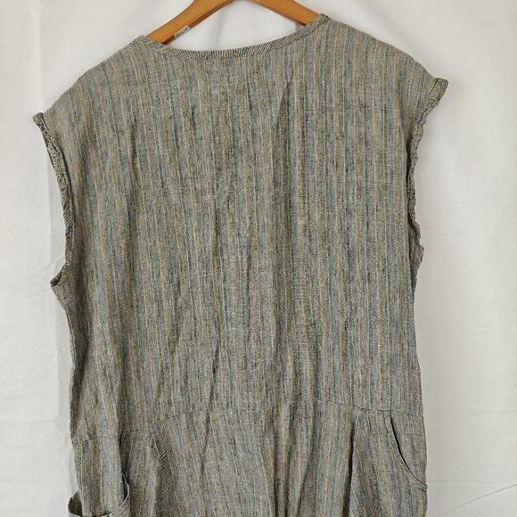 VTG FLAX by Jeanne Engelhart Linen Mini Button Up Sleeveless Striped Dress Sz M - Picture 10 of 10